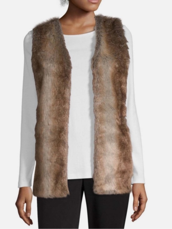 Liz Claiborne Jackets & Blazers - Liz Claiborne Plush Faux Fur Vest w Knit Ribbed Back Texture, Brown, Sz XL, NWOT